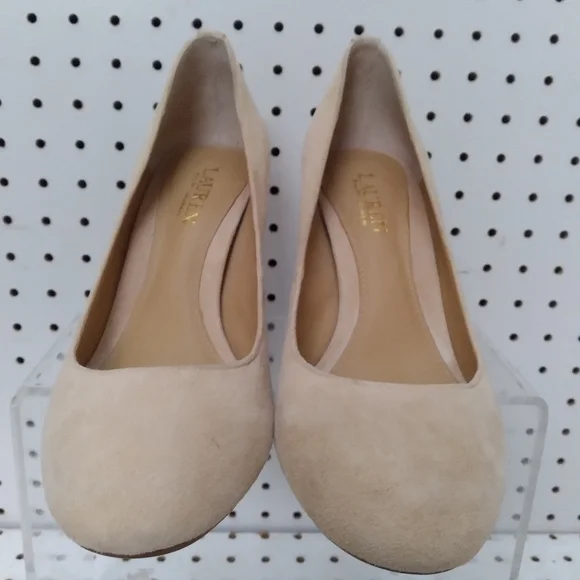 Lauren Ralph Lauren Beige Women's Shoes | Logo High Heel Suede Pump Size 8.5 B - Picture 7 of 9